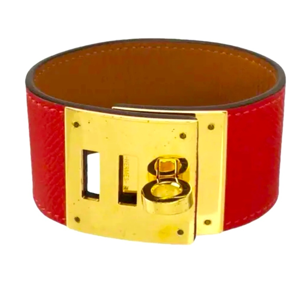Hermes bracelet, gold and red leather